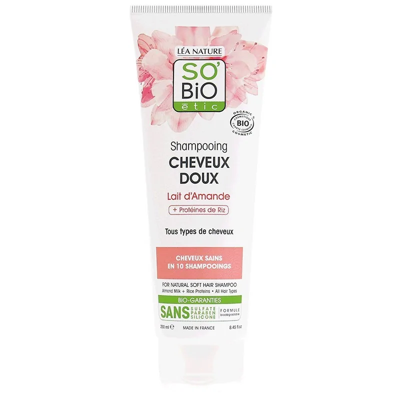 SO’BiO SHAMPOOING DOUX LAIT D' AMANDE ET PROTÉINES DE RIZ - CHEVEUX DOUX 250 ML