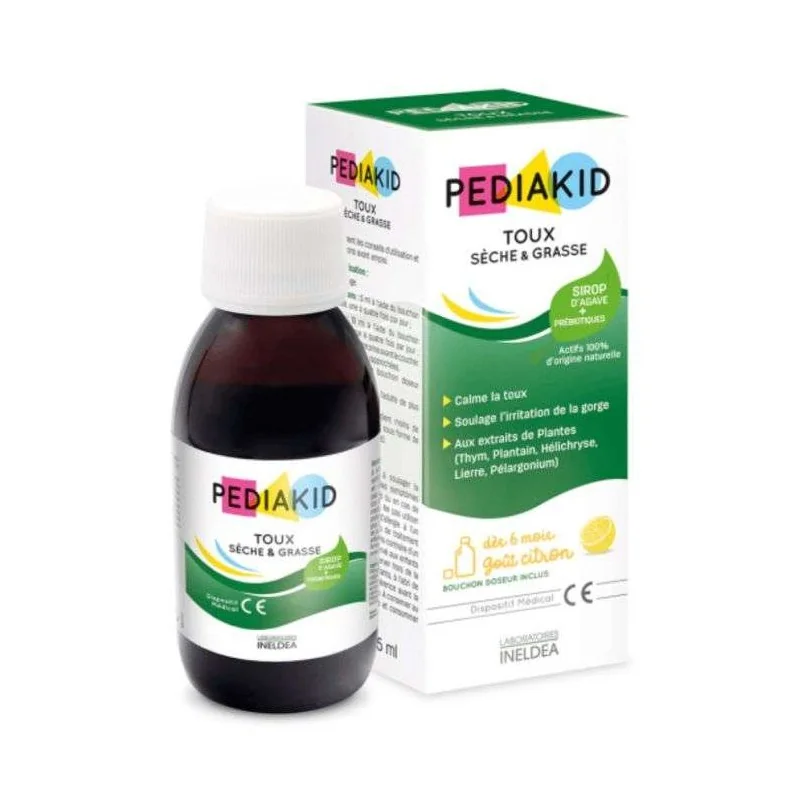 PEDIAKID SIROP TOUX SECHE ET GRASSE GOUT CITRON 125 ML