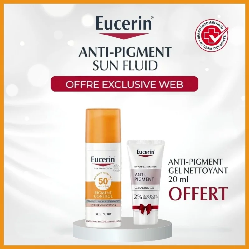 EUCERIN ECRAN ANTI PIGMENT SPF50+ 50ML ACHETE + ANTI PIGMENT GEL NETTOYANT 20ML OFFERT