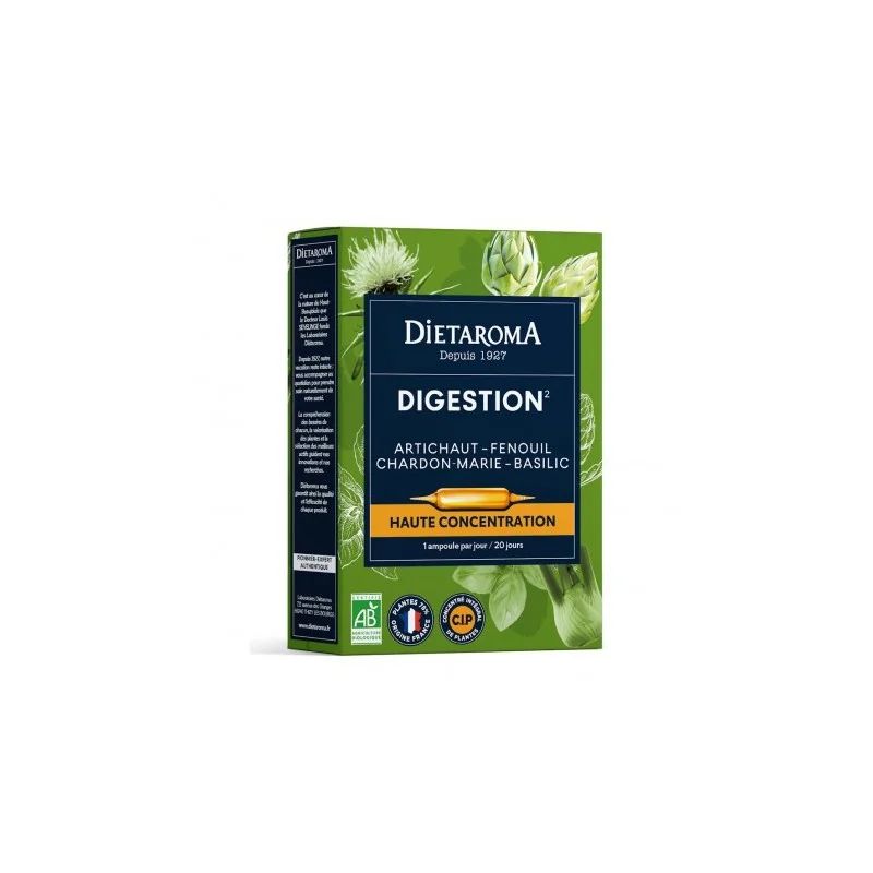 dietaroma DIGESTION* Artichaut, fenouil, basilic, chardon-marie, 20 ampoules