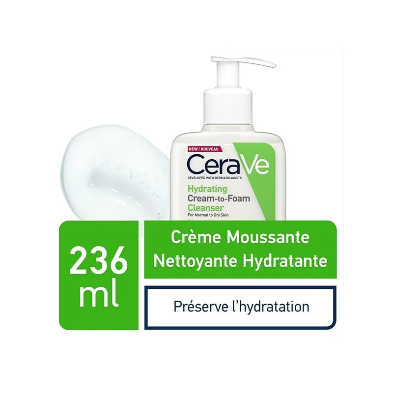 CERAVE CREME MOUSSANTE NETTOYANTE HYDRATANTE PEAUX SECHES 236ML