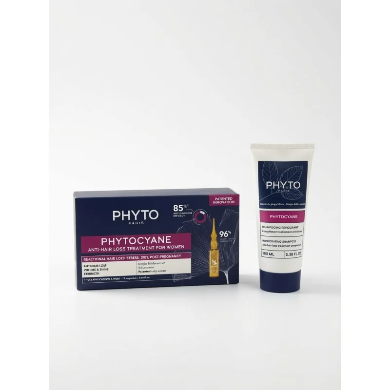 PHYTO SET PHYTOCYANE TRAITEMENT ANTICHUTE FEMME CHUTE REACTIONNELLE ACHETE + SHAMPOOING 100ML OFFERT