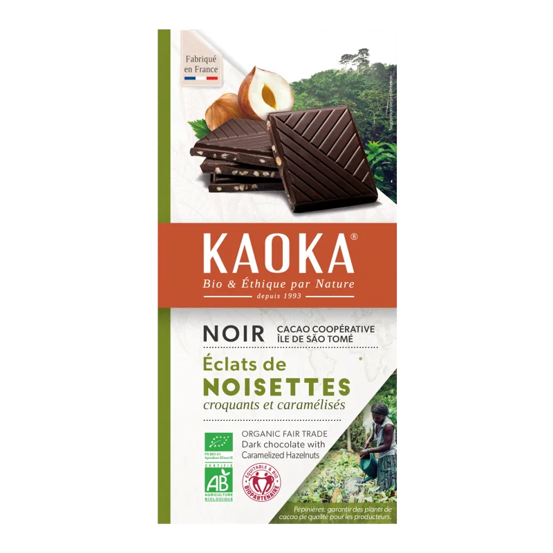 KAOKA TABLETTE DE CHOCOLAT NOIR 66% AUX ECLAT NOISETTES CARAMELISES 100G