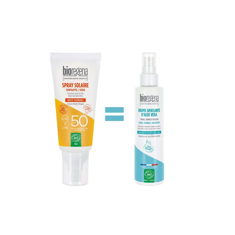 BioRegena Ecran Solaire en Spray Enfants Spf50 – 90ml + Brume d’Aloé Véra 200ml Offerte