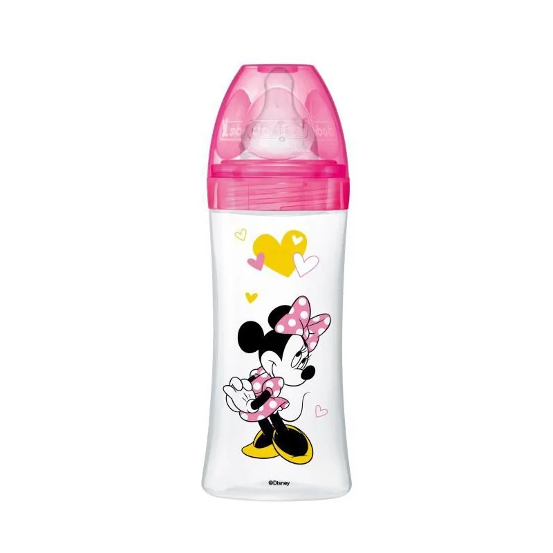DODIE Biberons initiation+ 330ML MINNIE ROSE +6 M TET RONDE 3 VIT D3