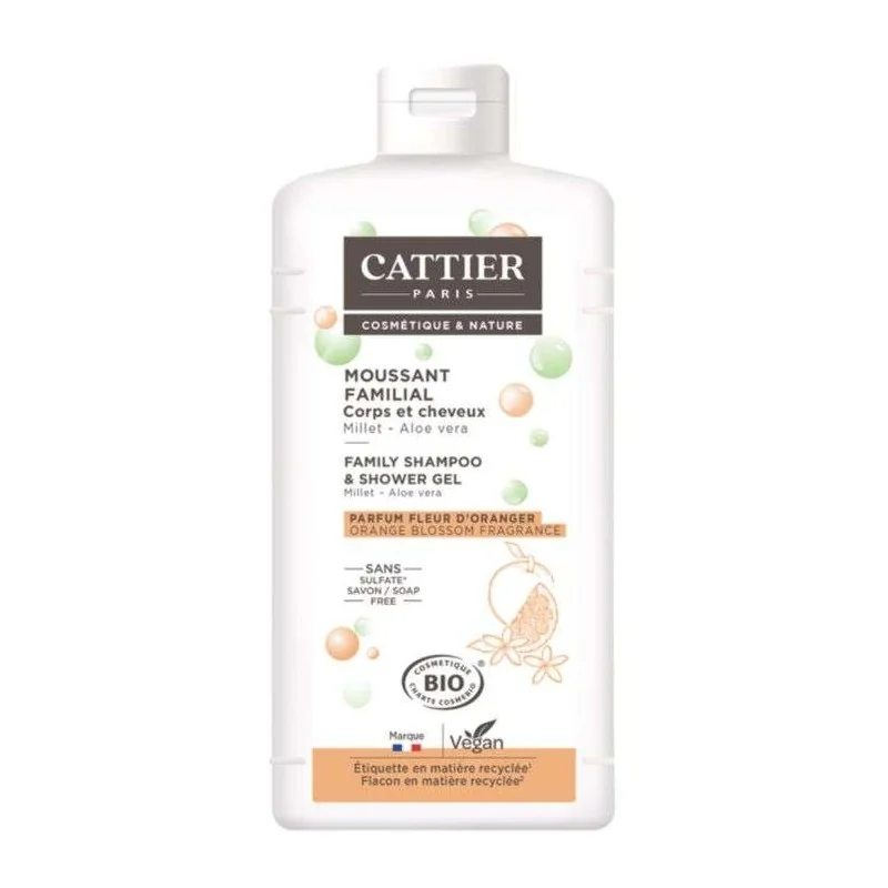 CATTIER MOUSSANT FAMILIAL CORPS ET CHEVEUX MILLET ET ALOE VERA 500 ML SANS SULFATE