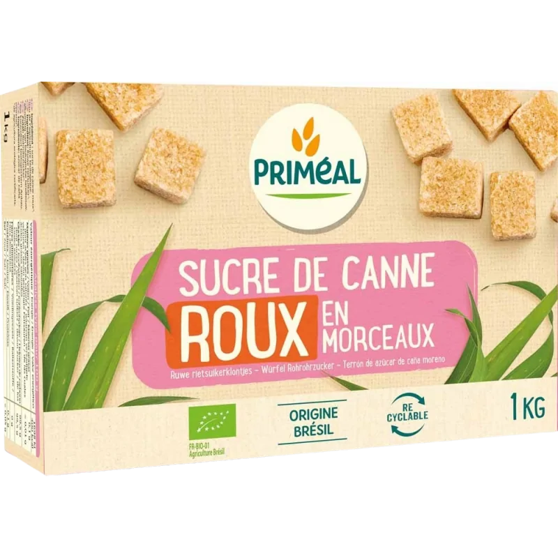 PRIMEAL SUCRE DE CANNE ROUX EN MORCEAUX 1 KG