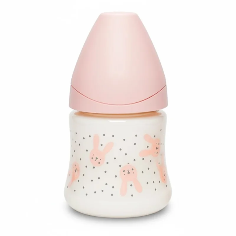Suavinex Biberon Rabbit Avec Tetine Debit Ronde Lent +0m Pink