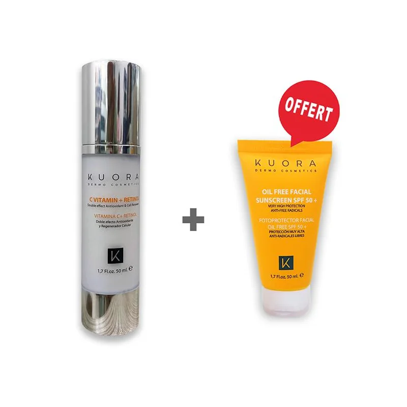 KUORA PACK Serum global vitamine C+retinol + ecran oil free spf50+