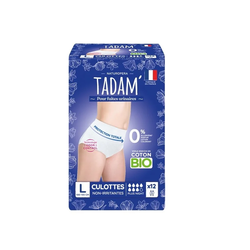 TADAM' CULOTTES ECOLOGIQUES FUITES URINAIRES JETABLES NUIT TAILLE L 12U