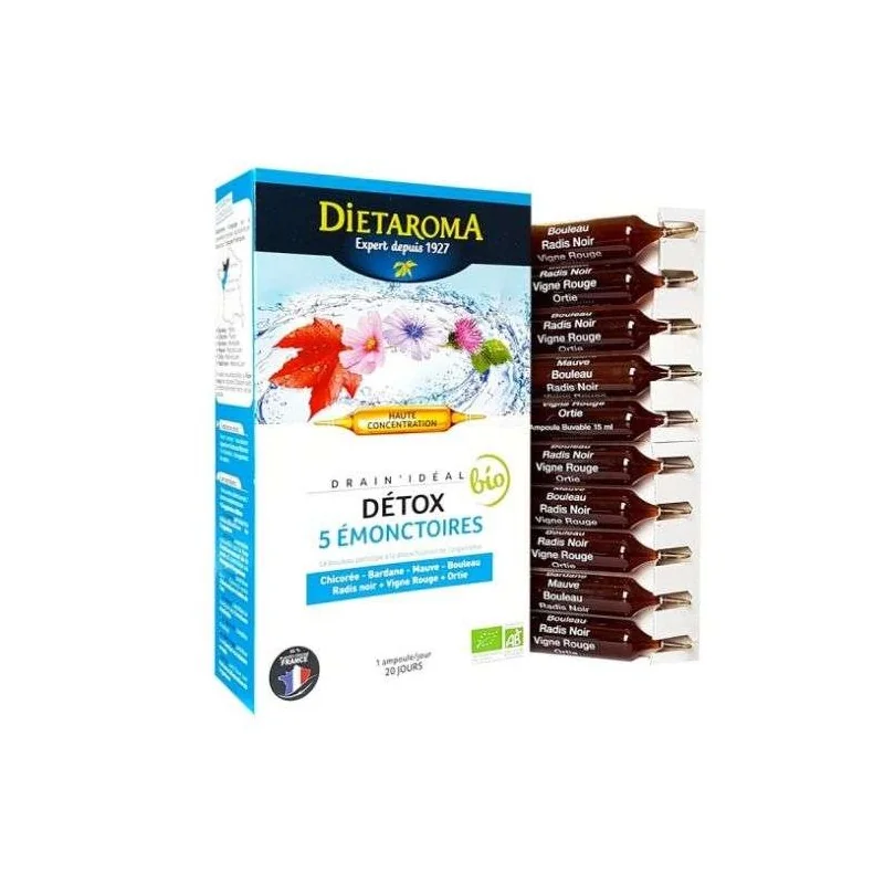 DIETAROMA DRAIN IDEAL DETOX 5 EMONCTOIRES BIO 20 AMPOULES