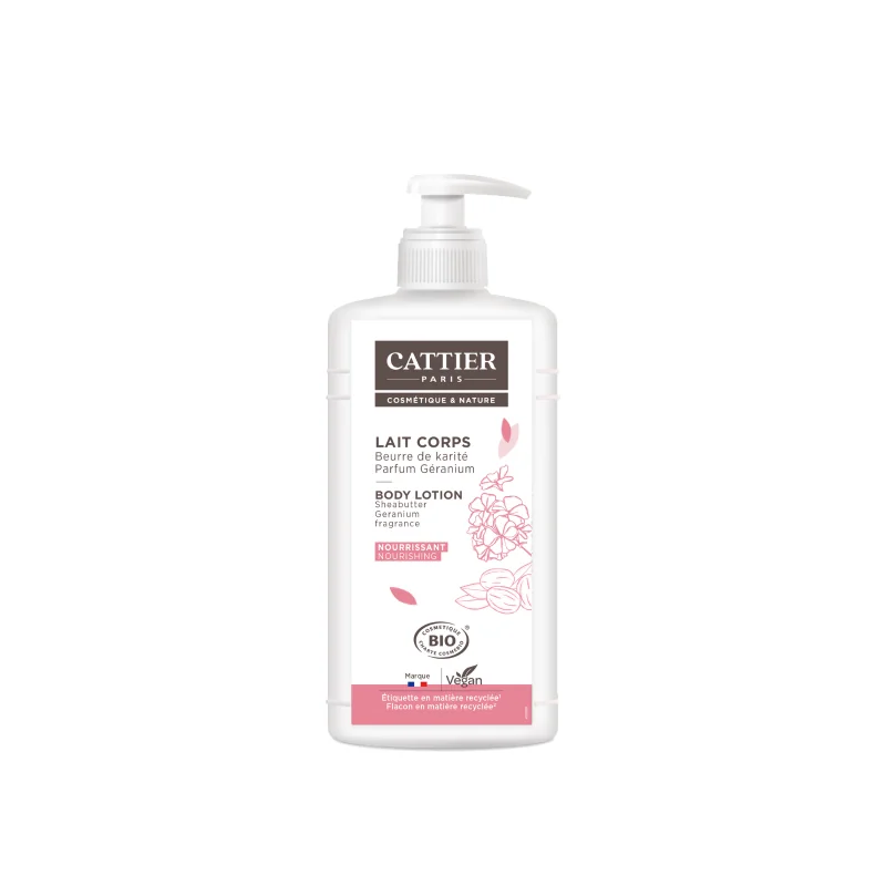 CATTIER Lait corps nourrissant beurre de karité géranium bio flacon pompe 500ml