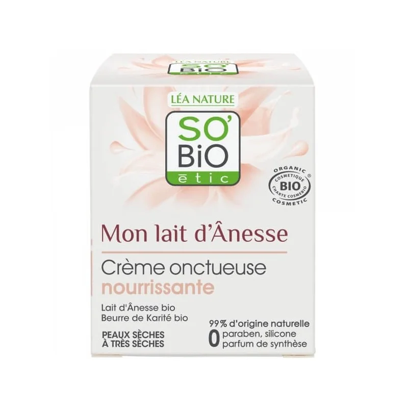 So Bio CRÈME ONCTUEUSE NOURRISSANTE - POUR LES PEAUX SÈCHES ET TRÈS SÈCHES au lait d'anesse