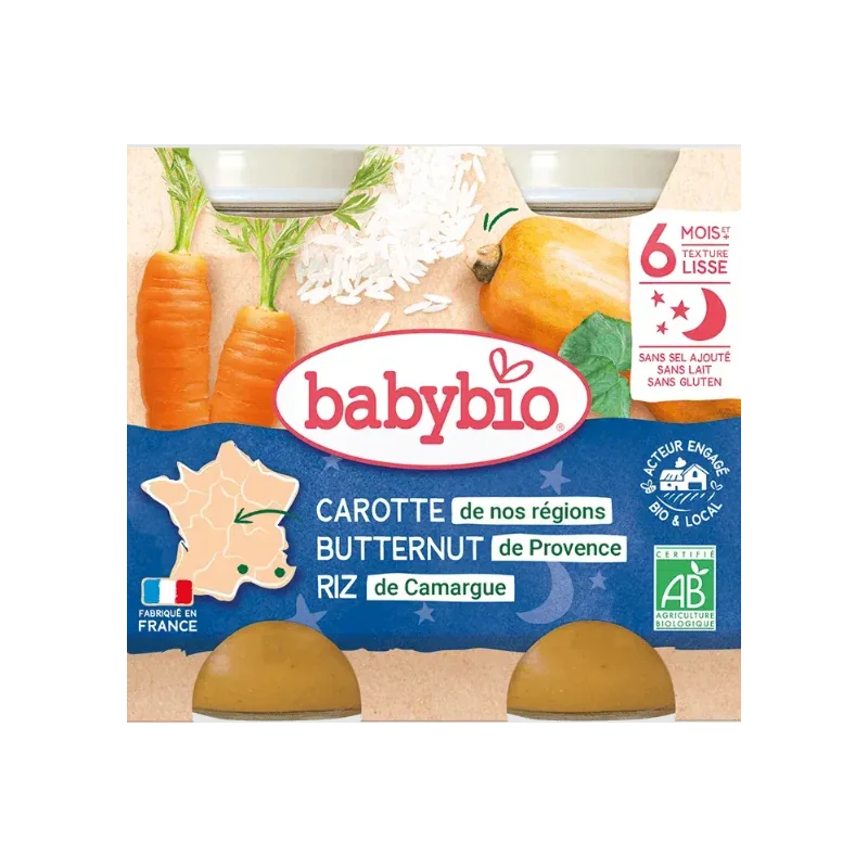 Babybio Carotte des Landes Courge Butternut & Riz de Camargue 2x200g