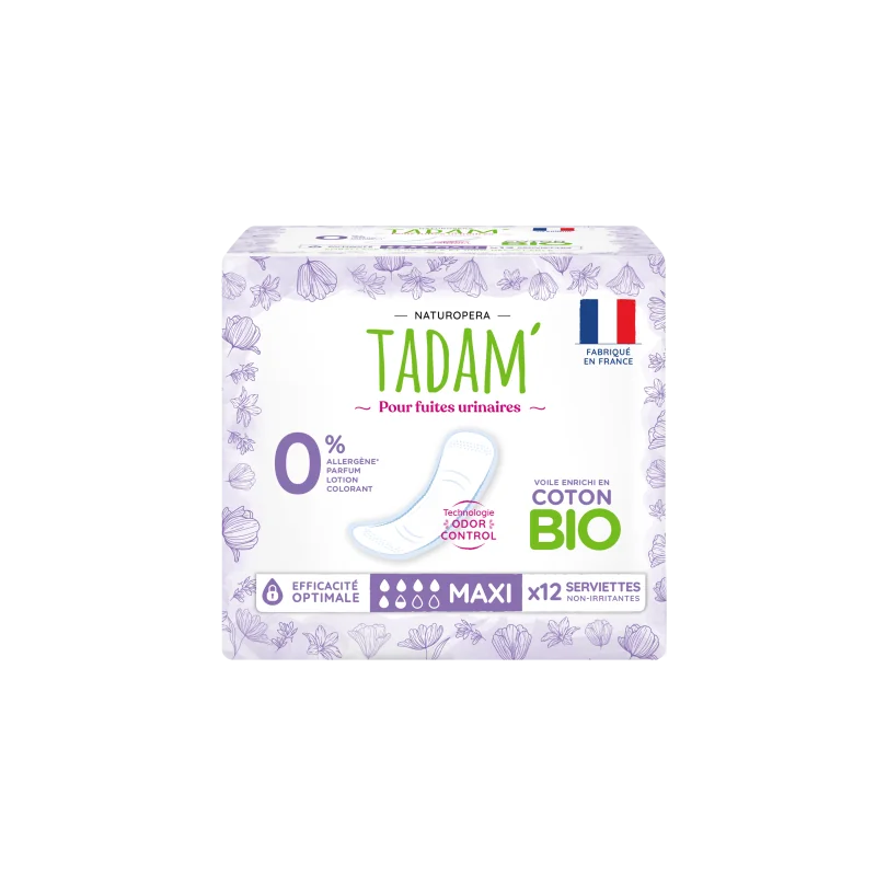 TADAM' SERVIETTES ECOLOGIQUES FUITES URINAIRES MAXI 12U