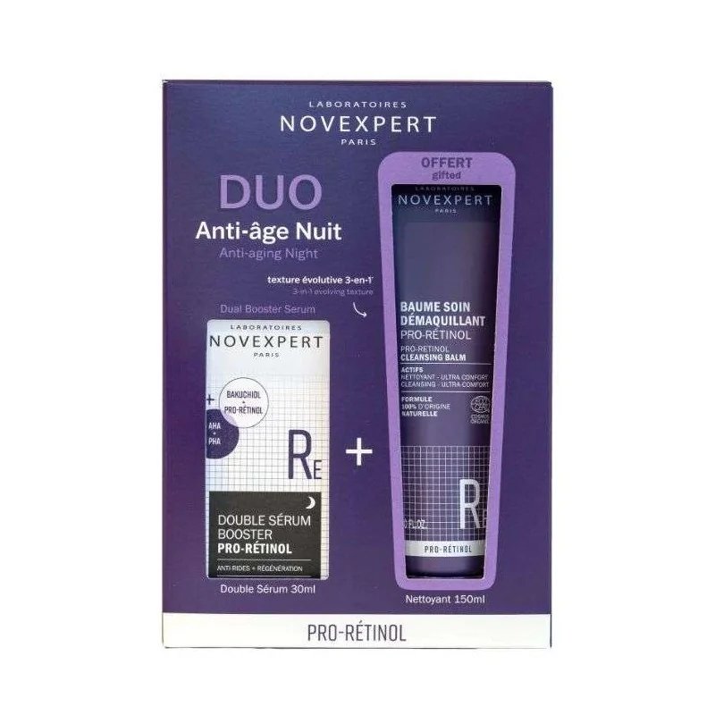 NOVEXPERT COFFRET DOUBLE SERUM BOOSTER PRO RETINOL 30ML + BAUME DEMAQUILLANT 150ML OFFERT