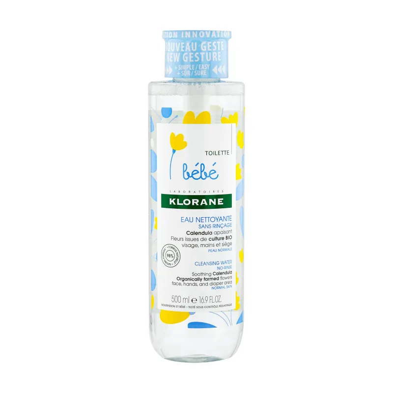 Klorane - Eau nettoyante sans rinçage au Calendula apaisant - Bébé - Peau normale 400 ml