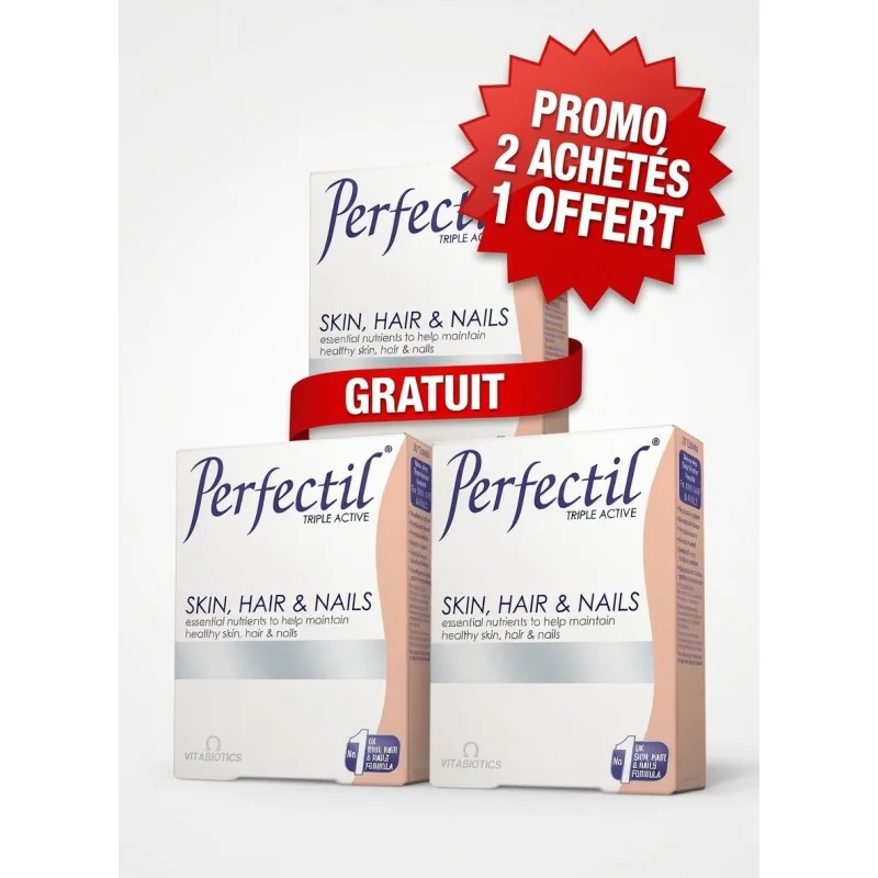 PERFECTIL PACK TRIPLE ACTION PEAU CHEVEUX ET ONGLES 30 COMPRIMES 2 ACHETE 3 Offert
