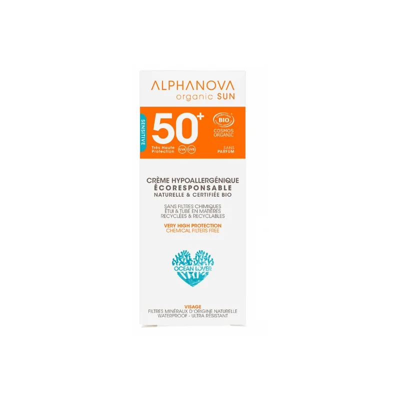 ALPHANOVA Crème solaire certifiée bio hypoallergénique visage SPF 50+ sensitive