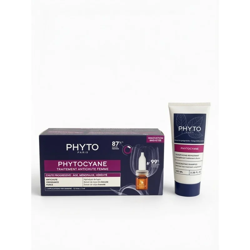 PHYTO SET PHYTOCYANE TRAITEMENT ANTICHUTE FEMME CHUTE PROGRESSIVE + SHAMPOOING 100ML OFFERT