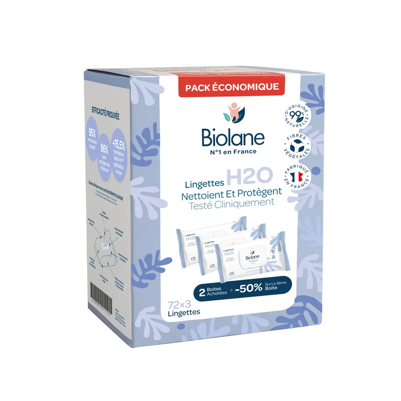 BIOLANE LINGETTES H2O PACK ECONOMIQUE 72*3 LINGETTES
