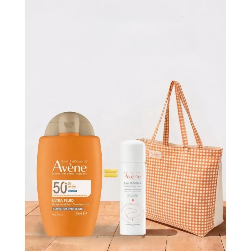 AVENE ULTRA FLUID PERFECTEUR SPF50 Achete +GRAND SAC AVENE ET SPRAY D'EAU THERMALE 50ml Offert