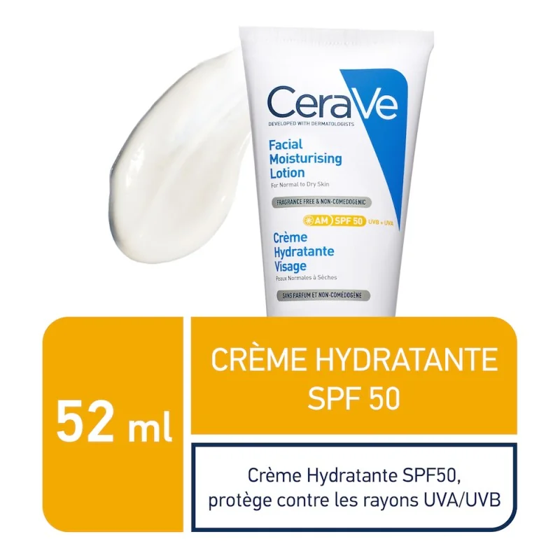 CeraVe Crème Hydratante Visage SPF50 Peaux Normales À Sèches 40ml