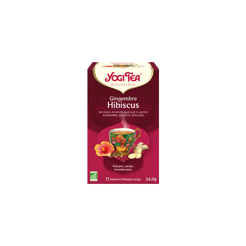 YOGI TEA Gingembre Hibiscus 17x2g (Hibiscus, réglisse, gingembre, menthe poivrée)