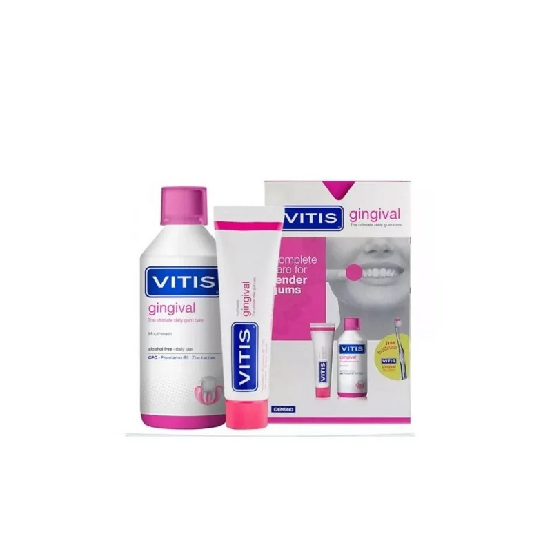 Vitis Gingival Dentifrice 75ml + Bain de Bouche 500ml ACHETE + Brosse à Dent Offert