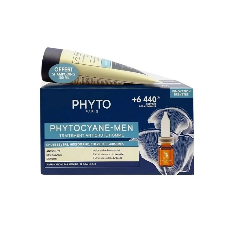 PHYTO SET PHYTOCYANE TRAITEMENT ANTICHUTE HOMME CHUTE PROGRESSIVE + SHAMPOING 100ML OFFERT