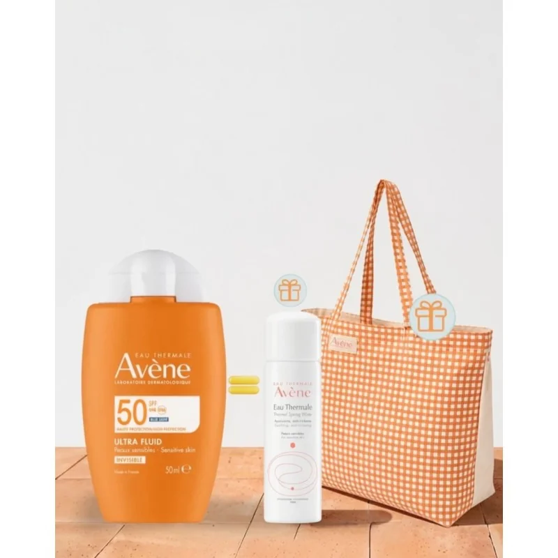 AVENE ULTRA FLUID INVISIBLE SPF50 Achete + GRAND SAC AVENE ET SPRAY D'EAU THERMALE 50ml Offert