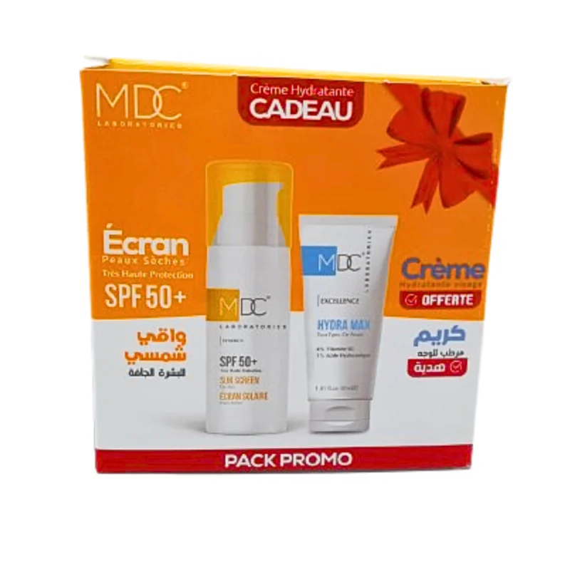 MDC PACK SYNERGY ECRAN SOLAIRE SPF 50+ PEAUX SECHES 50 ML + CREME HYDRATANTE HYDRA MAX 30ML OFFERTE