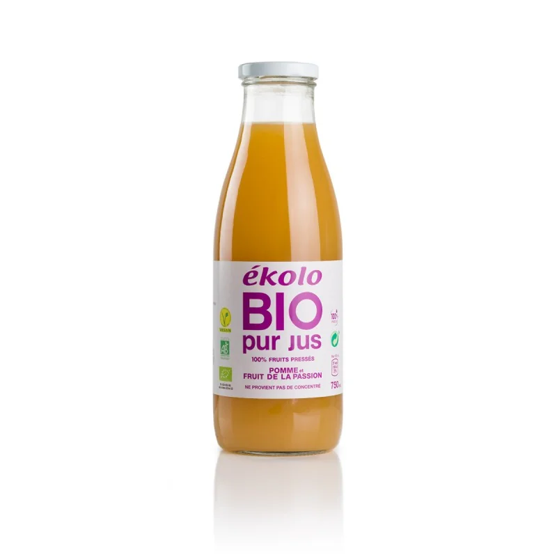 EKOLO BIO PUR JUS DE POMME ET FRUITS DE PASSION 750ML
