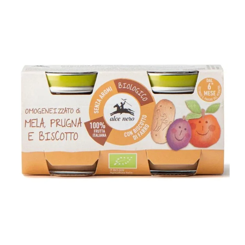 ALCE NERO PETIT POT POMME PRUNEAUX BISCUIT 2*80G